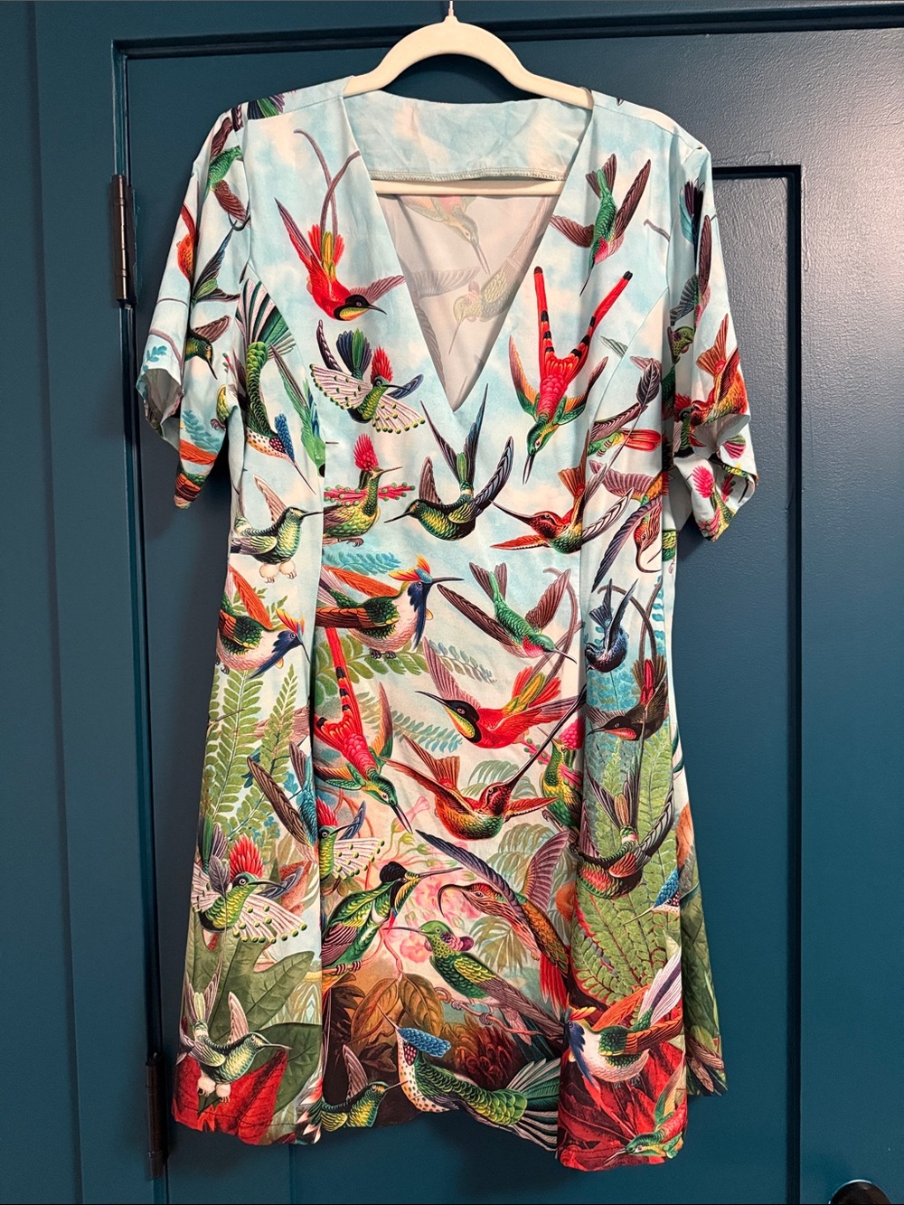 Blackmilk Aqua Hummingbird V‑Neck Dress